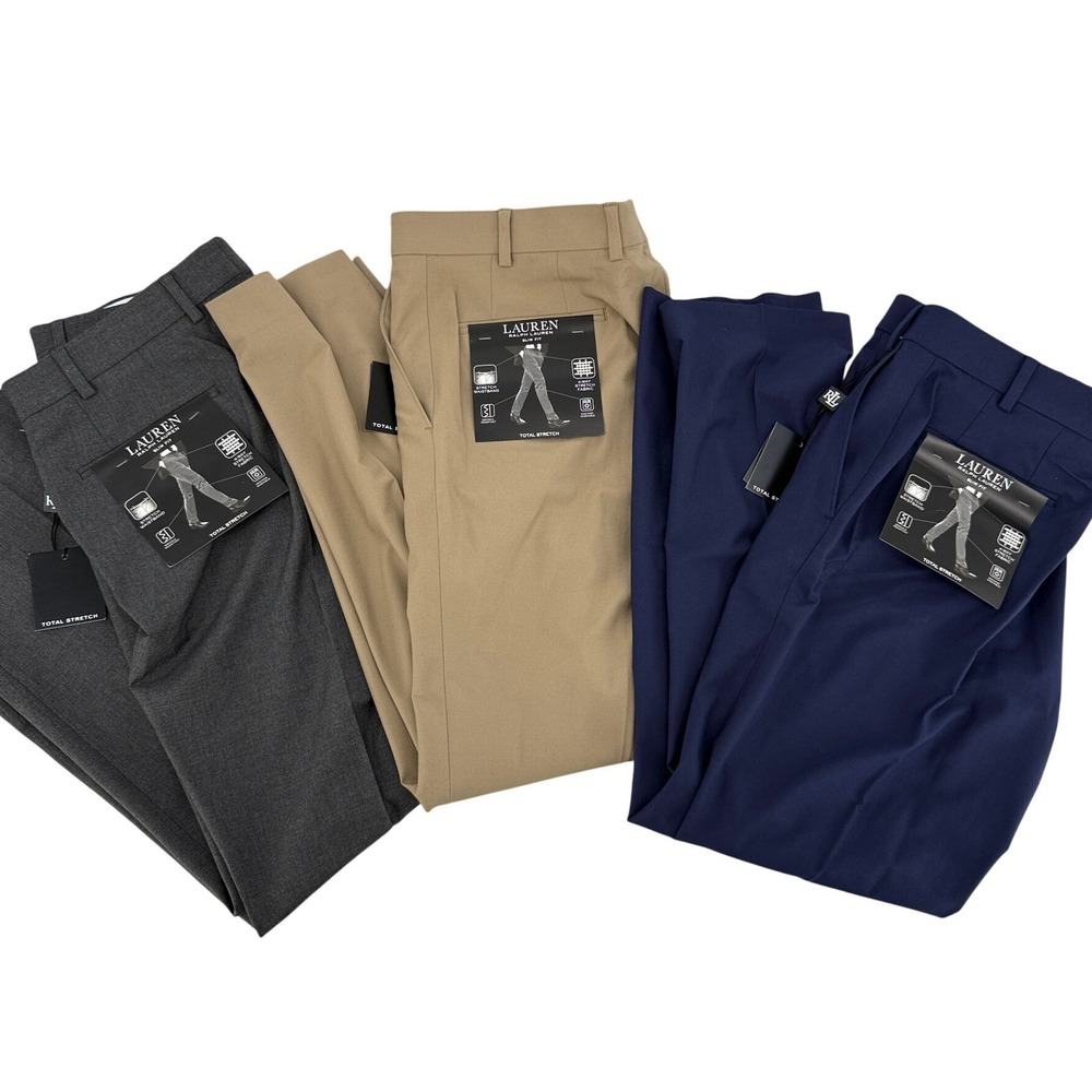 Lauren Ralph Lauren Mens SlimFit Total Stretch Dress Pants Navy Blue 34 LOT OF 3